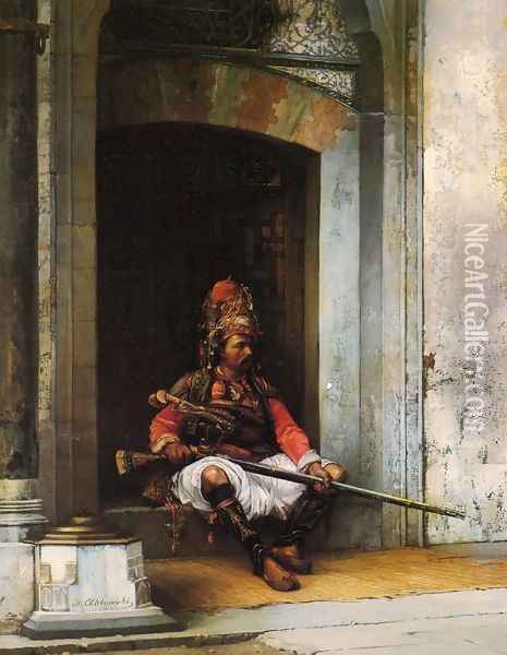 Seated Bashi-Bazouk with a Rifle Oil Painting - Stanislaus von Chlebowski