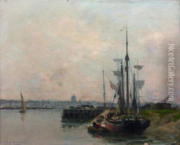 Dunkerque, Bateaux A Quai Oil Painting - Charles Lapostolet