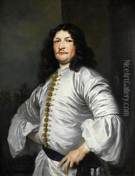 Portrait Of A Gentleman (the Artist?) In A White Silk Coat And A Black Sash Oil Painting - Matthaeus Merian