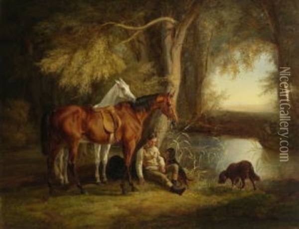 Groom Mit Zwei Pferden Oil Painting - Julius Adam the Elder