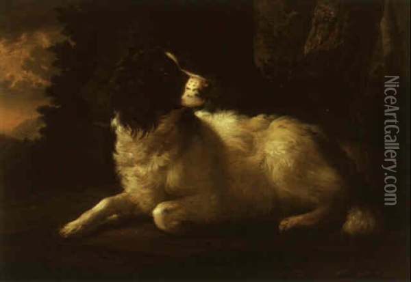Spaniel In A Landscape Oil Painting - Philipp Reinagle