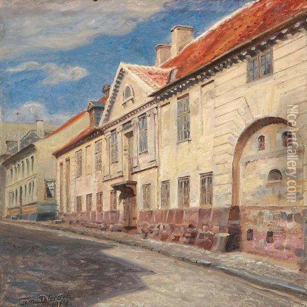 Street View From A Danish Town Oil Painting - Tom Petersen
