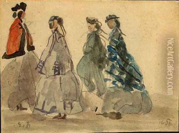 Four Women at Trouville Oil Painting - Eugene Boudin