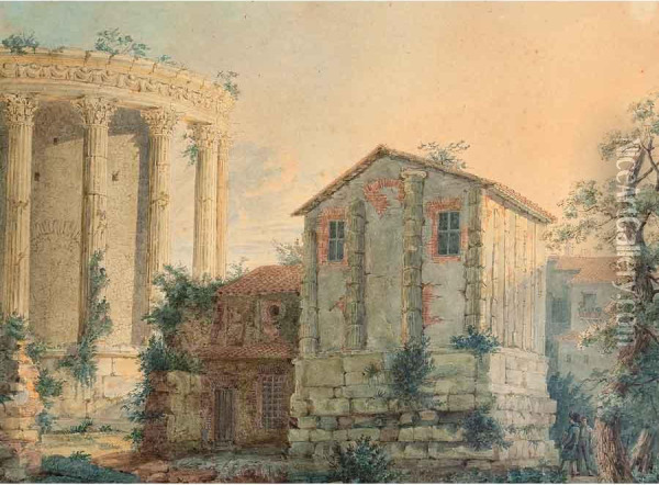 Tempio Della Sibilla A Tivoli Oil Painting - Charles Felix Maillet Duboullay