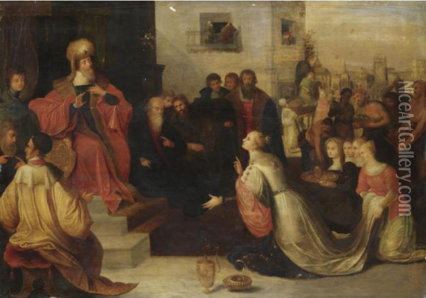 Salomone E La Regina Di Saba Oil Painting - Frans II Francken