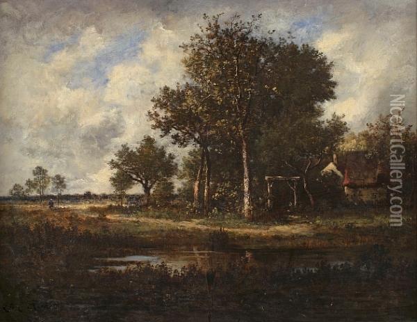 Cottage By A Pond Oil Painting - Leon Richet