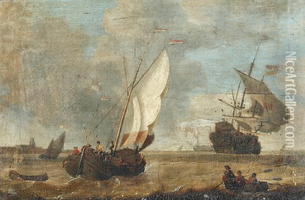 Shipping In A Busy Channel Oil Painting - Ludolf Bakhuyzen