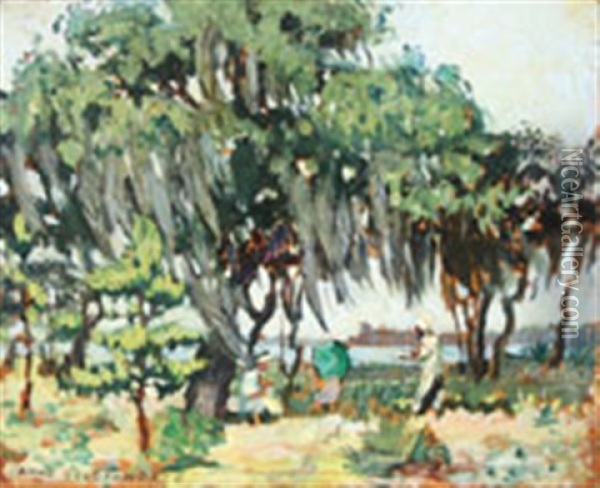 Outdoor Southern Scene With Spanish Moss Covered Trees Oil Painting - Anne Wilson Goldthwaite