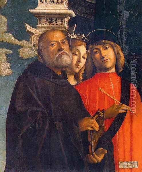 Sts Benedict, Thecla, and Damian 1497 Oil Painting - Giovanni Buonconsiglio