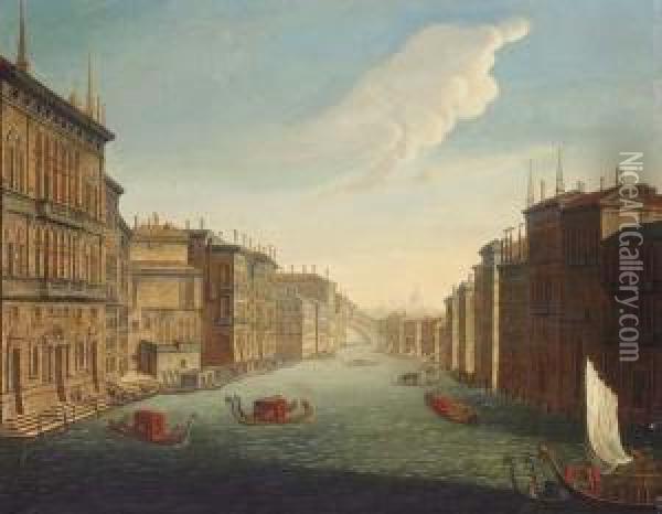 The Grand Canal, Venice, Looking East From The Palazzo Balbi To Therialto Bridge Oil Painting - Francesco Tironi