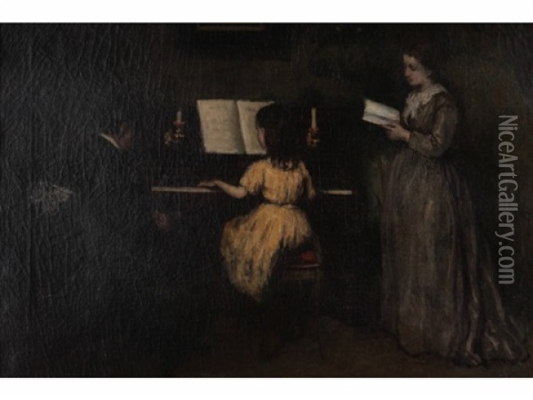 The Piano Lesson Oil Painting - David Adolf Constant Artz
