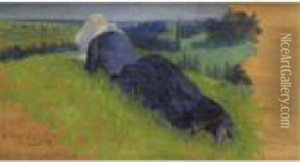 Paysanne Etendue Dans L'herbe Oil Painting - Henri Edmond Cross