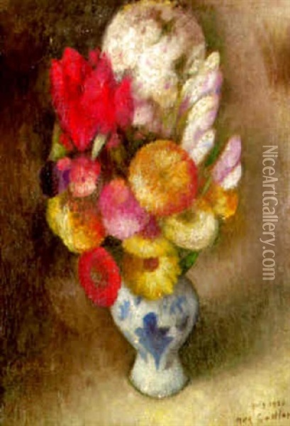 Flowers In A Vase Oil Painting - Mark Gertler