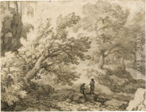 Wooded Landscape With Two Figures Resting By Rocks Oil Painting - Allart Van Everdingen