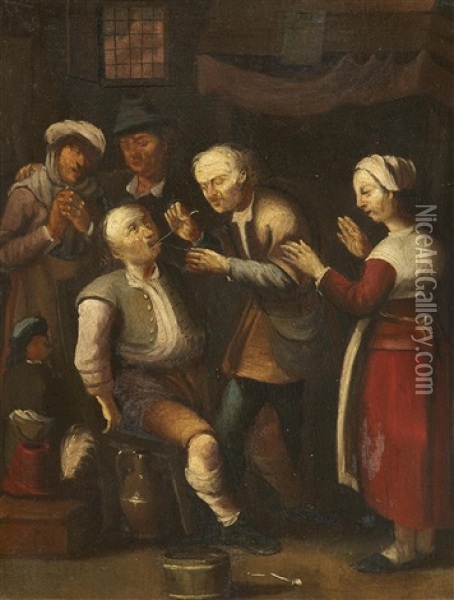 At The Dentist Oil Painting - Jan Jansz Buesem