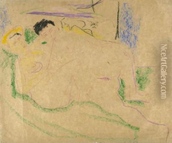 Zwei Liegende Akte Oil Painting - Ernst Ludwig Kirchner