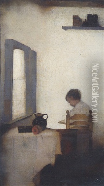 Lezende Jongen In Interieur Oil Painting - Jan Mankes