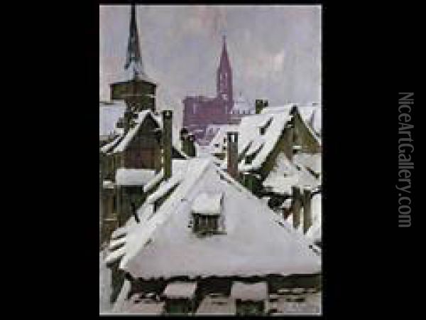 Blick Uber Die Winterverschneiten Dacher Zum Strassburger Munster Oil Painting - Carl Jordan