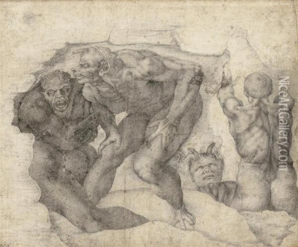 Figures From The Last Judgement, After Michelangelo Oil Painting - Michelangelo