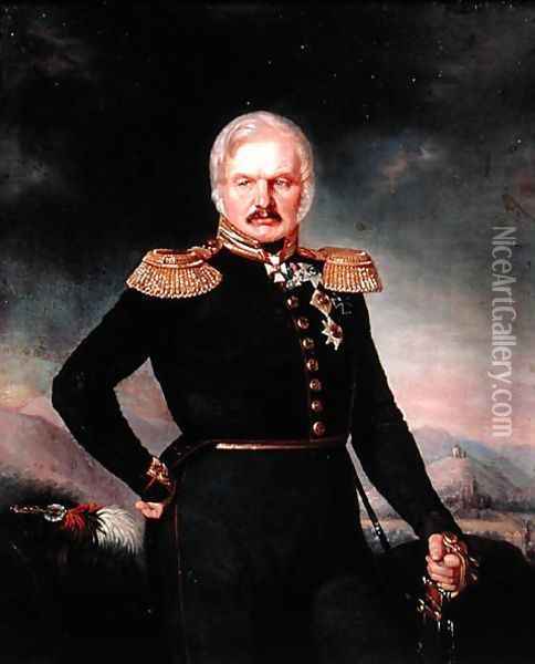 Portrait of General Alexei Ermolov (1816-27), c.1843 Oil Painting - Petr Zakharovich Zakharov-Chechenets