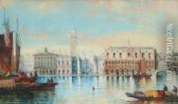View Of The Doge's Palace And St Marks Square, Venice From The Bacino Oil Painting - William Meadows