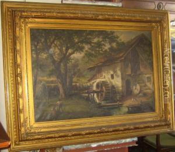 Watermill Farm House Scene Oil Painting - Karl Schweninger