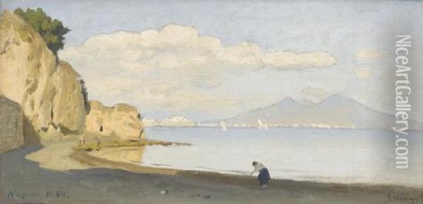Strandpartie Am Golf Von Neapel Mit Dem Vesuv Oil Painting - Edmund Berninger