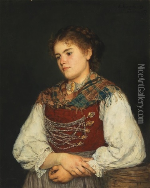 A Girl In Traditional Costume Oil Painting - Eduard Kurzbauer