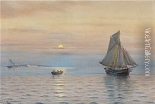 A Quiet Evening At Sea Oil Painting - Johan Jens Neumann
