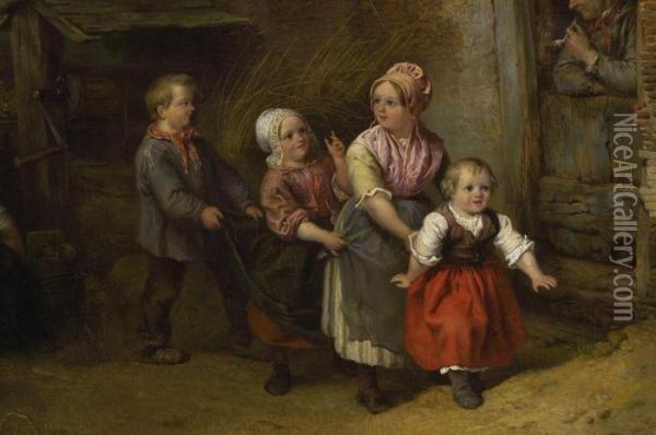 Spielende Kinder Vor Dem Bauernhaus Oil Painting - Ferdinand de Braekeleer