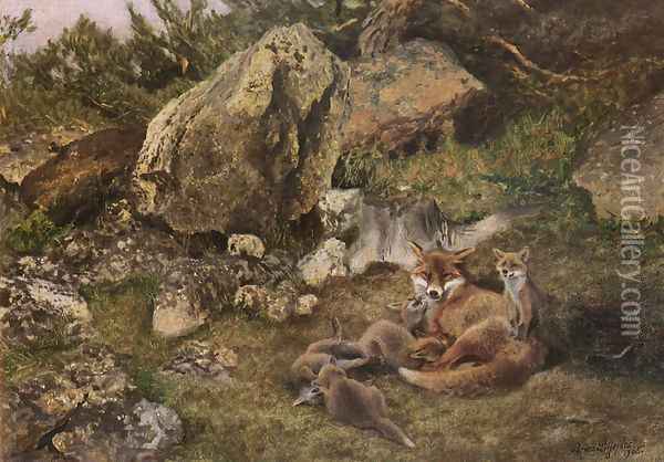 A Family of Foxes Oil Painting - Bruno Andreas Liljefors