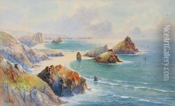 Kynance Cove At The Lizard, Cornwall Oil Painting - John Clarkson Uren