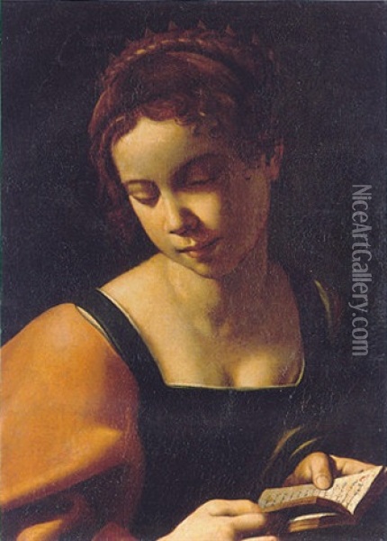 A Young Girl Holding A Book Oil Painting - Antiveduto Grammatica