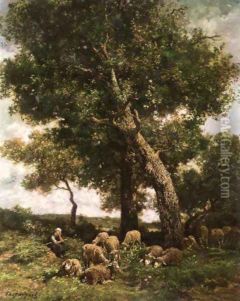 On the Pasture Oil Painting - Charles Emile Jacque