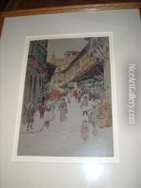 Onthe Ponte Vecchio, Florence Oil Painting - Robert Charles, Goff Col.
