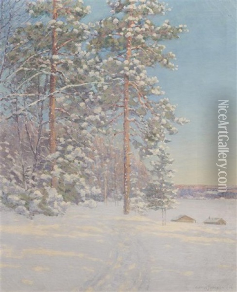 Snowpath Into Forrest Oil Painting - Alfred Jansson