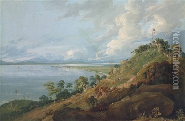 View Of Mount Erskine And Pulo Ticoose, Prince Of Wales Island Oil Painting - Robert (Col.) Smith