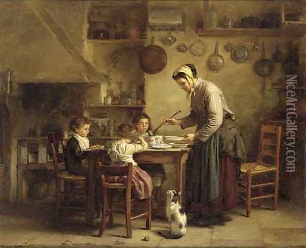 Feeding the children Oil Painting - Edouard Frere