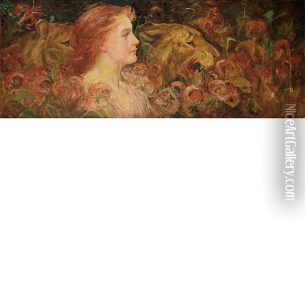 Lady And A Tiger Oil Painting - Frederick Stuart Church
