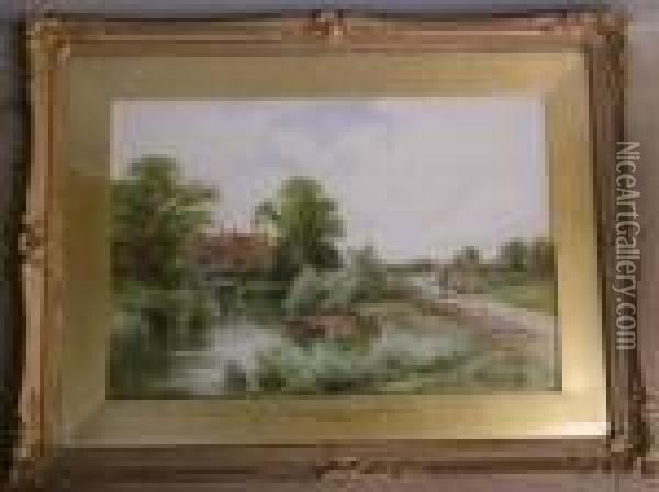 Theriver Wey Nr. Ripley, Surrey Oil Painting - Henry Hillier Parker