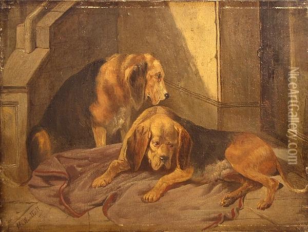 Two Bloodhounds Oil Painting - Henry Charles Woollett