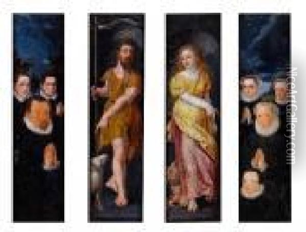 Saint John The Baptist And Saint Martha; Oil Painting - Maarten de Vos