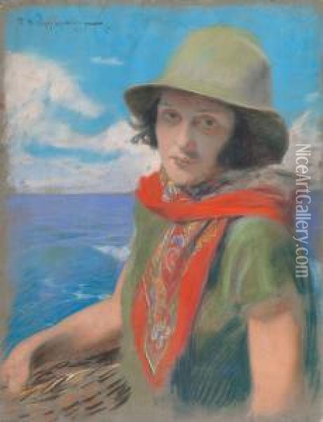 Portret Zony Artysty Oil Painting - Feliks M. Wygrzywalski