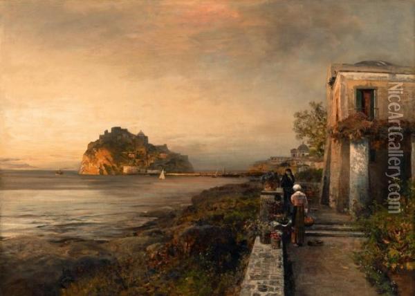 Ischia Mit Blick Auf Das Castello Aragonese Oil Painting - Oswald Achenbach