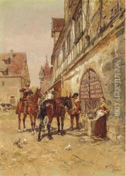 Travellers Resting In A Village Oil Painting - Wilhelm Velten