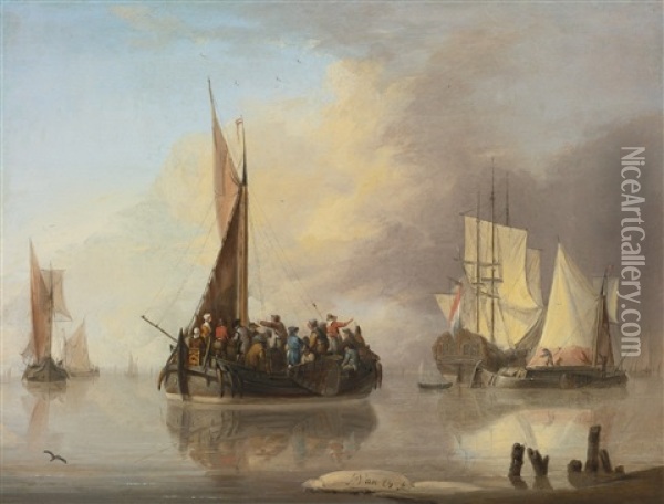 A Ferry Boat Oil Painting - Jan van Os