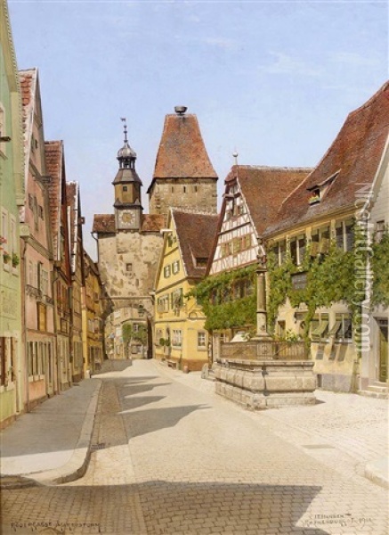 Rothenburg Ob. Der Tauber, Germany: Rodergasse Og Markusturm Oil Painting - Josef Theodor Hansen