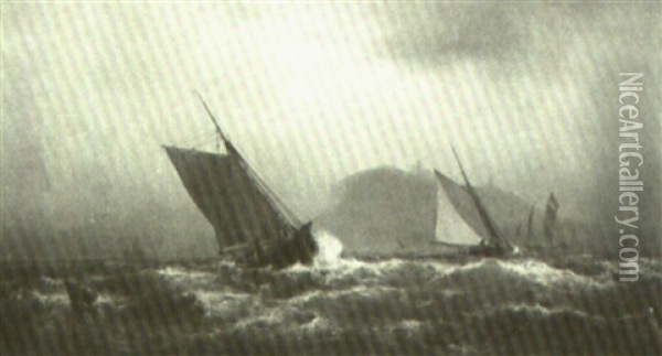 Boats In Choppy Coastal Waters Oil Painting - Mauritz Frederick Hendrick de Haas
