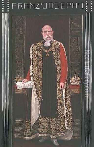 Emperor Franz Joseph I of Austria 1830-1916 wearing the official robes of the Order of the Golden Fleece 1910 Oil Painting - Wilhelm List