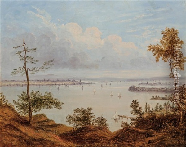 New York From Weehawken, New Jersey, 1846 Oil Painting - William Henry Bartlett